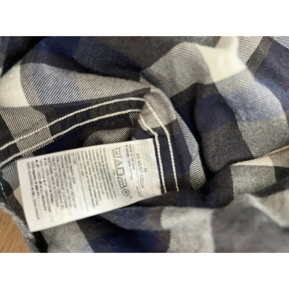 Banana Republic Men's M Luxe Flannel Shirt Untucked Slim Fit Navy Blue Plaid